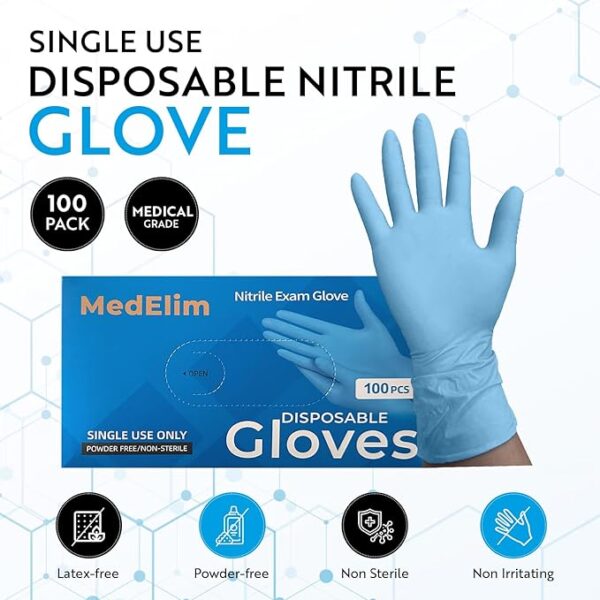 Nitrile Medical Gloves, Blue, 5 Mil (200) - Image 3