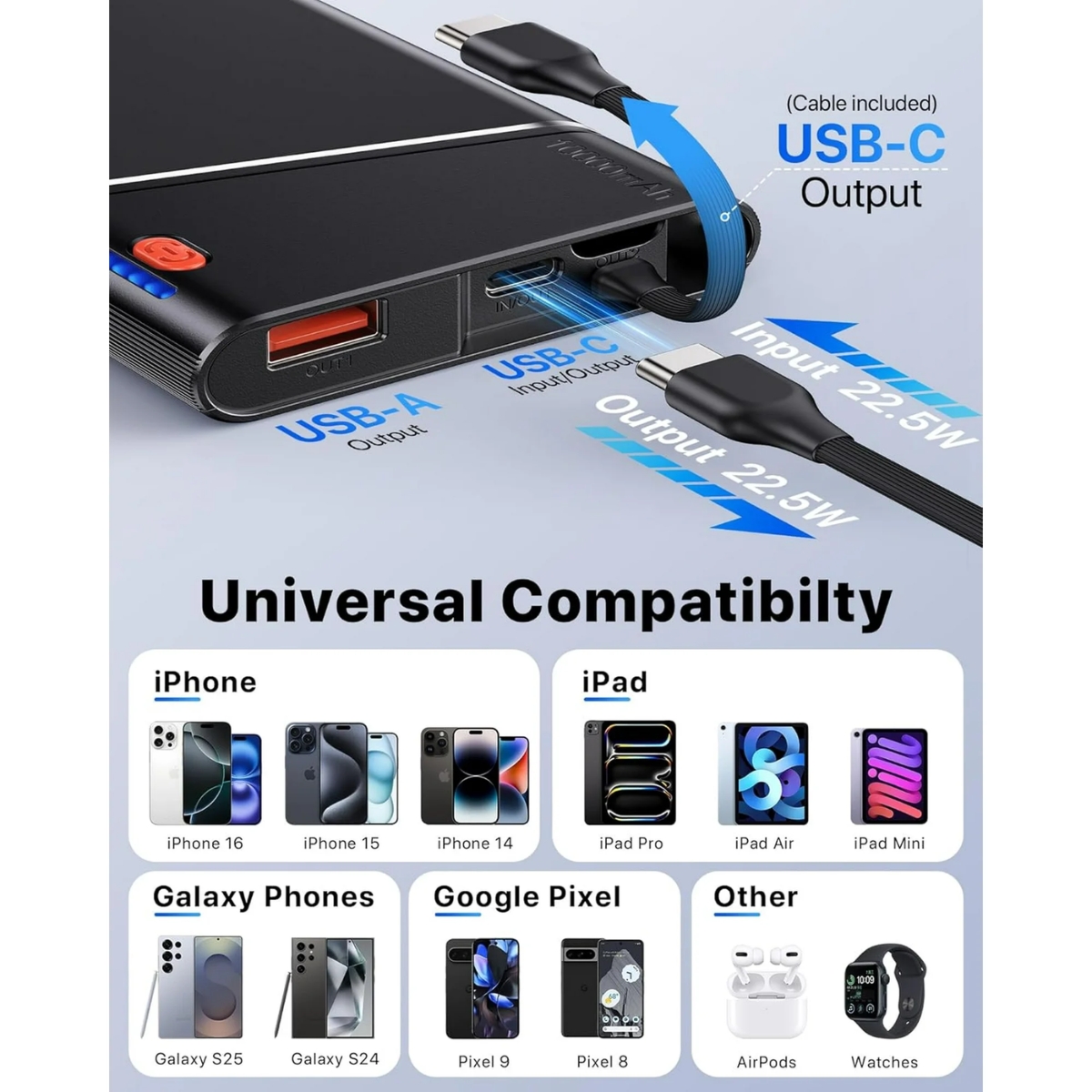 Portable Charger Power Bank, 10000mAh 22.5W PD Fast Charging - Image 8